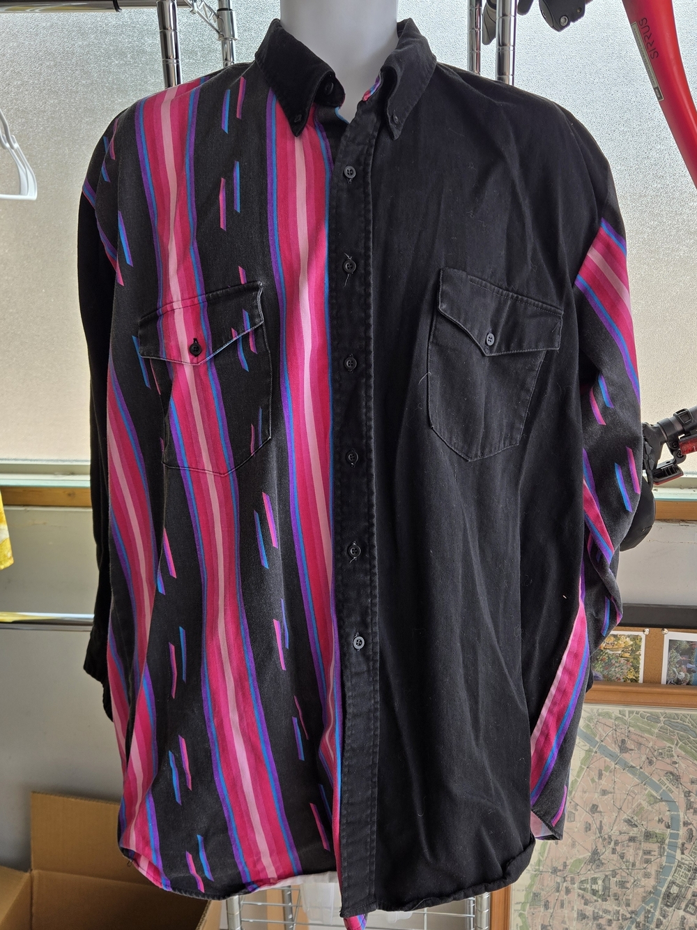 Vintage 90s Karman Colorblock Western Shirt Black Pink Made In USA XXL Cotton